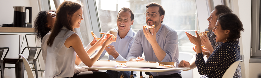 People Eating Pizza They Received From Insulated Delivery Bags