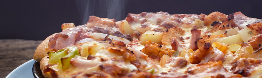 Steaming pizza